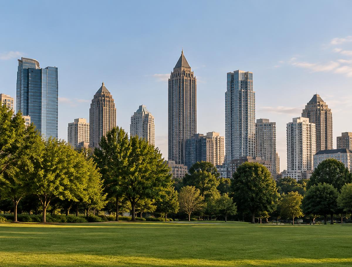 Illustrative Atlanta skyline and green space